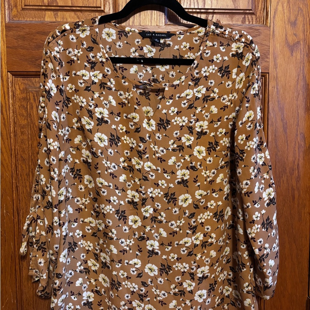 Zac & Rachel Brown Floral Tie-Detail Blouse